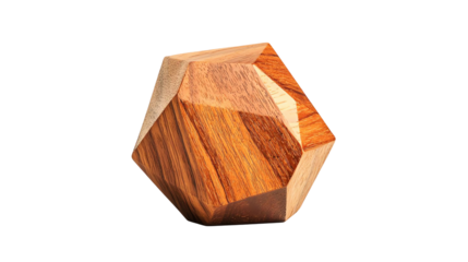 Unique wooden geometric sculpture on white isolated background