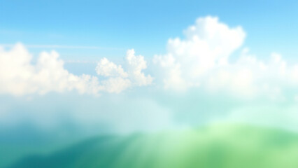 Obraz premium Dreamy watercolor background with blue green tones and puffy white clouds , smear, green, cloud, blue, gradient