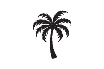 Coconut palm tree free vector line art silhouette illustration transparent white background