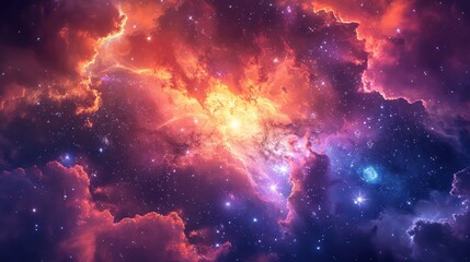 Fototapeta premium A colorful nebula with glowing gas and stars in the space.