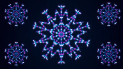 Bright neon snowflakes in the style of VHS or pixel screen, VJ screensaver for Christmas or New Year, for congratulations and holidays. Musical background for Christmas holidays in retro style 80s 90s - Powered by Adobe