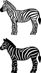 Zebra Icons. Black and White Vector Illustration. Mammal, Striped Horse. For Coloring Book Design. Animal Concept