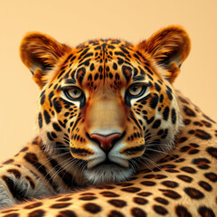 Obraz premium Leopard fur texture in shades of brown and golden yellow on a neutral beige background, wild, nature