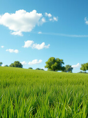 Obraz premium Lush green lawn with a few trees in the background, trees, peaceful surroundings