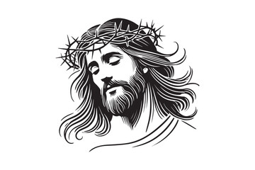 Jesus Christ vector line art illustration clip art transparent white background