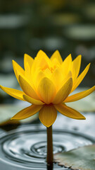 Obraz premium Macro shot of the intricate details of a yellow water lily flower against a blurred river background, background, beautiful, intricate details, yellow water lily, nature