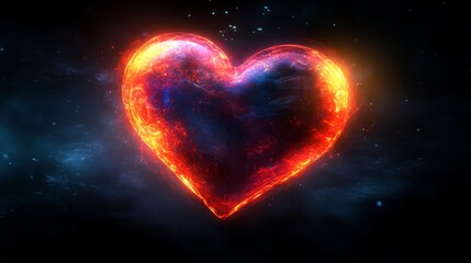 Fiery Heart Burning Brightly In Dark Space