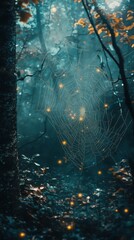 Magical forest glowing spider web