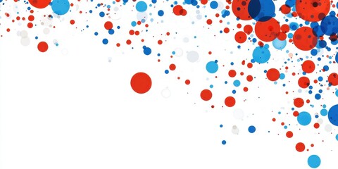 Abstract background with red, blue and white circles scattered on a white background