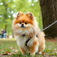 Cute pomeranian dogs at the park