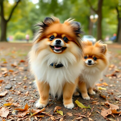 Fototapeta premium Cute pomeranian dogs at the park