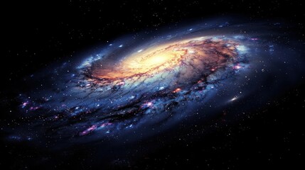 Fototapeta premium A vibrant, swirling spiral galaxy with bright, glowing stars and a dark, starry background.