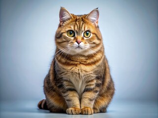 Obraz premium A Charming Portrait of a Fat Pardo Cat Sitting Gracefully and Looking Directly at the Camera with Expressive Eyes and a Beautiful Coat