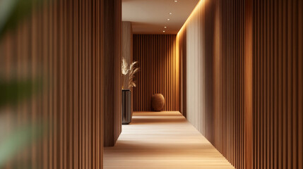 Obraz premium Stylish wooden entrance hallway with modern decor 