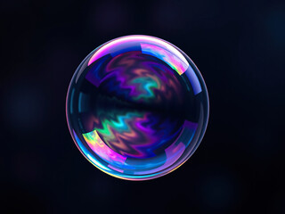 Soap bubble with swirling colors resembling a fantasy galaxy in the foreground, set against a dark and mysterious background, soap bubble, planet