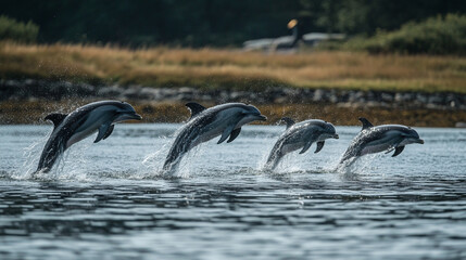 Obraz premium dolphins jump out of the water, zoo life