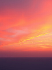 Fototapeta premium Softly glowing sunset sky with warm orange hues transitioning into deep purple shades, sunset atmosphere, soft focus, dreamy sky, serene landscape