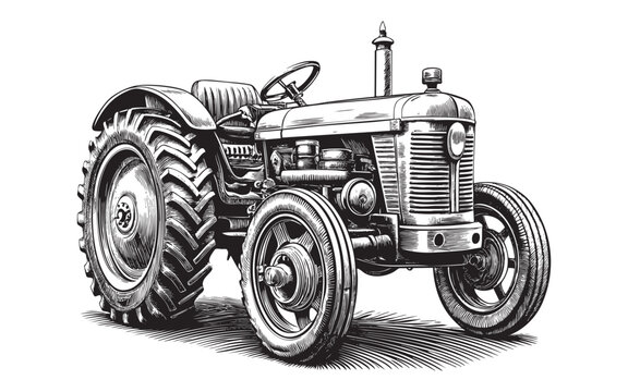 recommend clip art: retro tractor farm sketch drawing hand drawn vector illustration