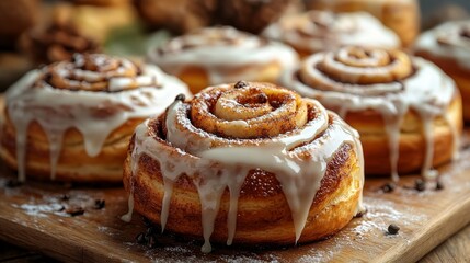Close-up of Deliciously Drizzled Cinnamon Rolls