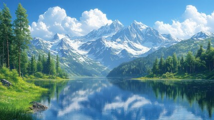 Serene Mountain Lake Reflection: A Picturesque Alpine Paradise