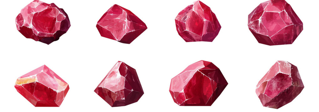 Set of Ruby Stones Isolated on Transparent Background