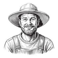 portrait happy farmer farm sketch drawing hand drawn vector illustration