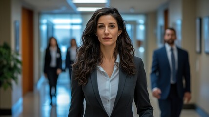 Confident Businesswoman Walking in Modern Office Environment
