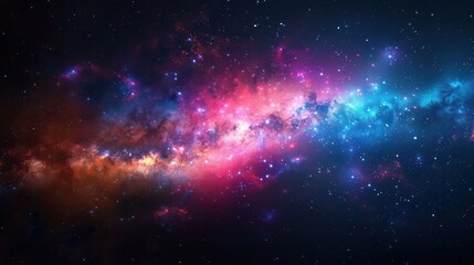 Naklejka premium A stunning nebula in space, with vibrant colors of pink, red, blue, and yellow.