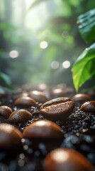 coffee beans close up view, coffee bean details macro shot, coffee bean textures close up, coffee bean farm in nature, coffee plantation vibrant colors, coffee bean harvest season