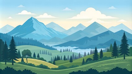 Fototapeta premium Serene Spring Splendor Mountainous Landscape mountains illustrate