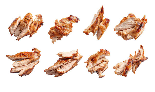 Grilled chicken slices chopped on white background - Powered by Adobe