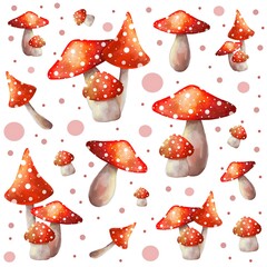 Seamless pattern with fly agaric print amanita