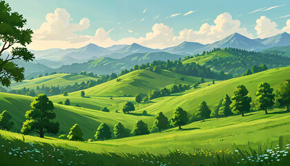 Obraz premium Paysage de collines verdoyantes