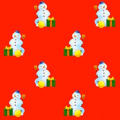 Christmas seamless pattern with snowmans