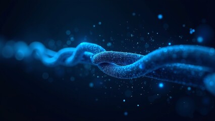 Digital chain linking data points symbolizing blockchain security with an intense blue glow