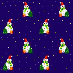 Christmas seamless pattern with snowman