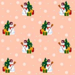 Christmas seamless pattern with snowman