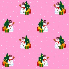 Christmas seamless pattern with snowmans