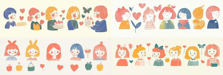 Obraz premium Cute Girl Icon Set