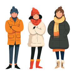 Group of Stylish People in Winter Coats and Accessories