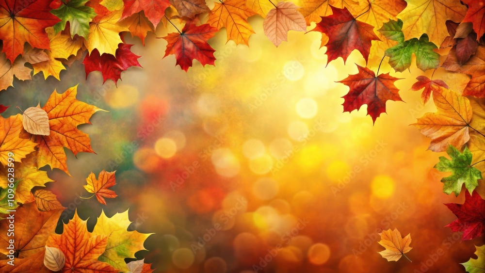 Aufkleber a vibrant collection of autumn leaves arranged in a captivating frame against a backdrop of warm, go