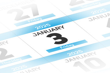 Fototapeta premium 3 January 2025 year date calendar day illustration