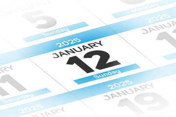 12 January 2025 year date calendar day illustration