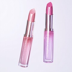  Two Shimmering Lip Gloss Tubes with Glossy Sparkle on white background