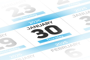 30 January 2025 year date calendar day illustration