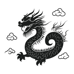 Obraz premium Black Dragon with Intricate Design and Clouds