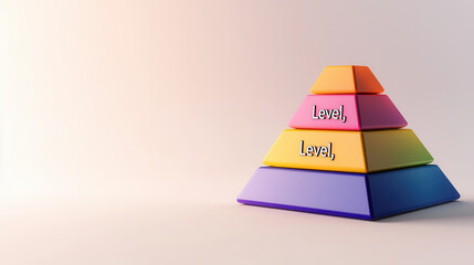 Pyramid diagram with colorful boxes labeled Level representing hierarchy. This visually engaging design illustrates different levels in structured format