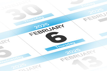 6 February 2025 year date calendar day illustration