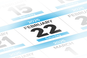Fototapeta premium 22 February 2025 year date calendar day illustration
