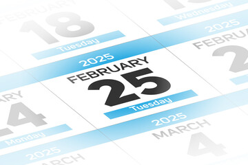 25 February 2025 year date calendar day illustration